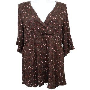 TORRID PLUS Size 1X Babydoll Heart Petals Print Challis Surplice 3/4 Sleeve Top